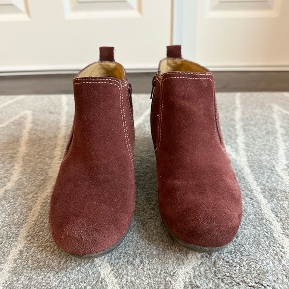 SoftSpots Burgundy Suede Leather Ankle Booties with Small Heel - Picture 3 of 10